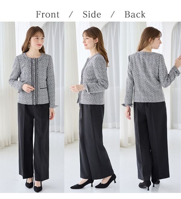 alotta（アロッタ）の「【洗える】フリンジ使いツイードノーカラージャケット（ノーカラージャケット）」｜詳細画像