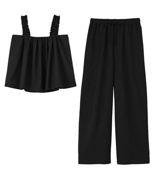 RANAN（ラナン）の「フリルデザインキャミセットアップ（ワイドパンツ・ガウチョ）」｜詳細画像