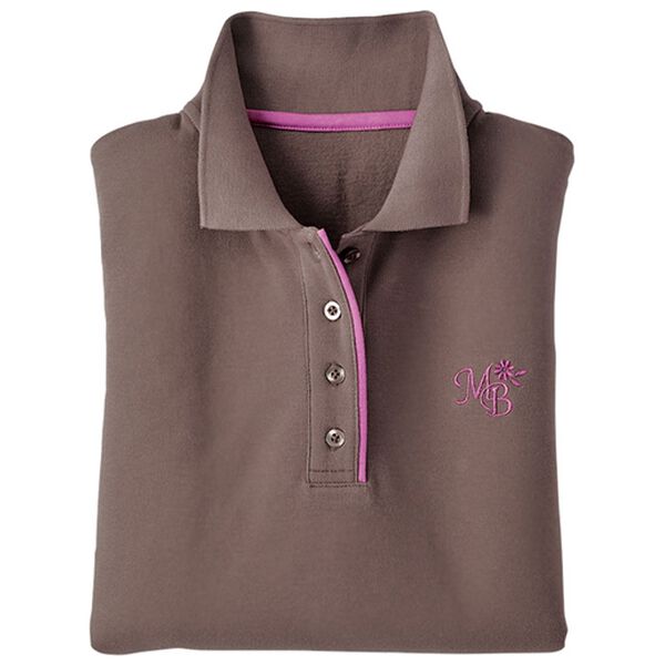 BELLUNA（ベルーナ）の「配色がおしゃれな裏起毛ポロシャツ（ポロシャツ）」｜モカ