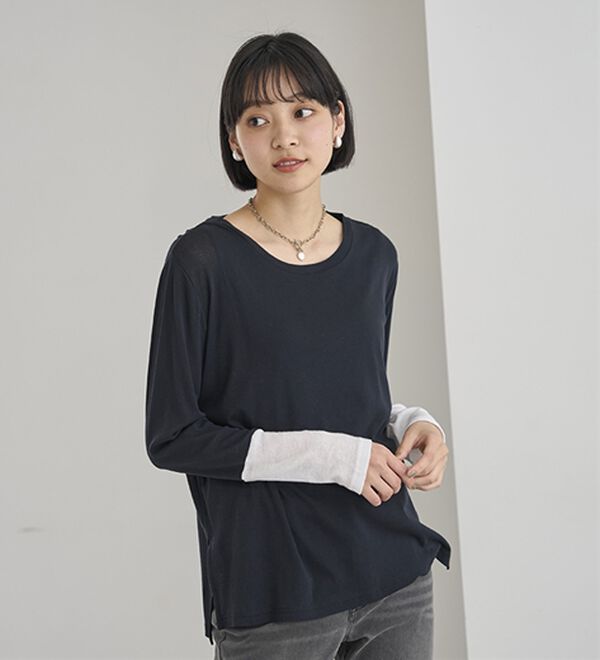 BELLUNA（ベルーナ）の「綿１００％配色シアープルオーバー（カットソー）」｜詳細画像