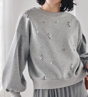 RANAN（ラナン）の「ビジュー使いボリューム袖プルオーバー（カットソー）」｜ライトグレー