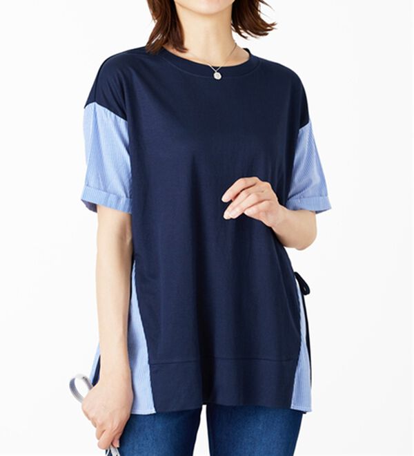 BELLUNA（ベルーナ）の「サイドリボン切替デザインプルオーバー（カットソー）」｜ネイビー系
