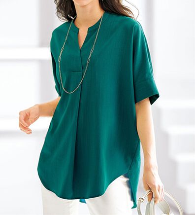 BELLUNA（ベルーナ）の「ヒンヤリ！麻調スラブ素材ドルマンシャツチュニック（チュニック）」