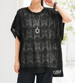 BELLUNA（ベルーナ）の「パッチワーク調透かし編みチュニックベスト（ベスト）」｜黒