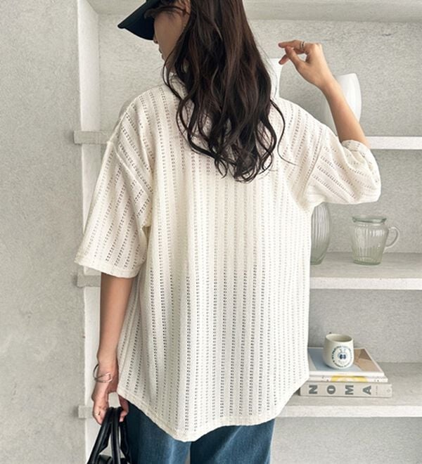 GeeRA（ジーラ）の「透かし編カットソーポロ衿シャツ（シャツ）」｜詳細画像