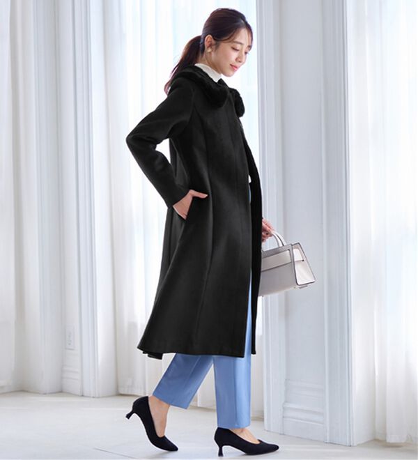 alotta（アロッタ）の「美人シルエットファー付ノーカラーコート【美人百花掲載】（ロングコート）」｜詳細画像