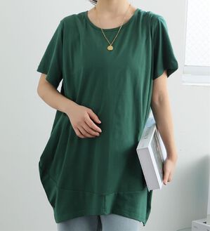 A HAPPY MARILYN（アハッピーマリリン）の「【Ｍ～８Ｌ】長袖・七分袖・半袖 コクーン シルエット チュニック（チュニック）」｜ボトルグリーン