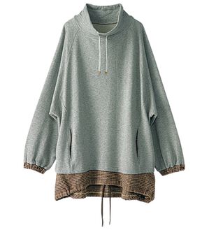 BELLUNA（ベルーナ）の「裾チェックゆったりプルオーバー（カットソー）」｜杢グレー系