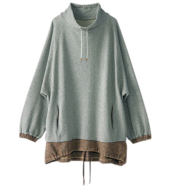 BELLUNA（ベルーナ）の「裾チェックゆったりプルオーバー（カットソー）」｜杢グレー系