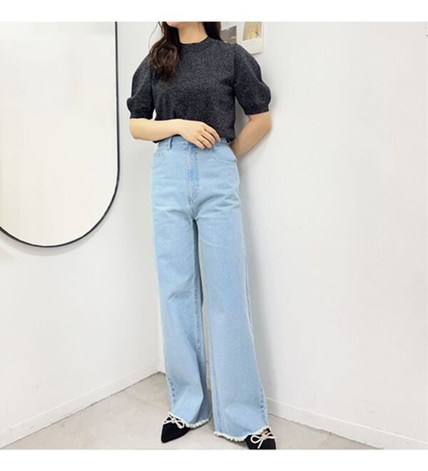 GeeRA（ジーラ）の「オリジナルパッチハイウエストデニム（ワイドパンツ・ガウチョ）」｜詳細画像