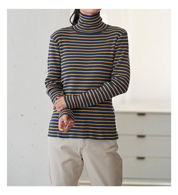 BELLUNA（ベルーナ）の「＜＆ｃｏｃｏｃｈｉ＞ハピネスコットン100％&times;吸湿発熱リブタートルニット（ニット・セーター）」｜詳細画像