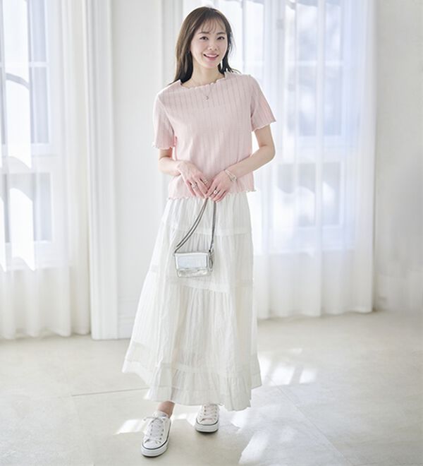 RANAN（ラナン）の「透かし柄メロー配色Ｔシャツ（カットソー）」｜詳細画像