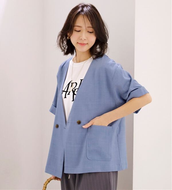 BELLUNA（ベルーナ）の「麻調素材ノーカラーダブルジャケット（その他ジャケット）」｜詳細画像