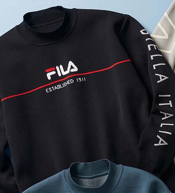 「＜フィラ＞軽量ストレッチデザインセーター（メンズニット・セーター）」｜ブラック