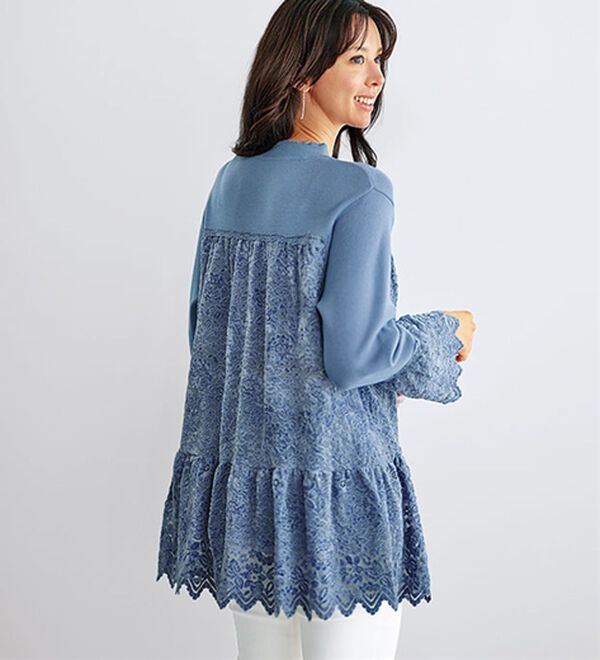 BELLUNA（ベルーナ）の「華やかレース切替ニットチュニック（チュニック）」｜詳細画像
