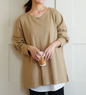 A HAPPY MARILYN（アハッピーマリリン）の「【Ｌ～８Ｌ】コットン１００％ 楽にのびる ワッフルシリーズ ゆったりプルオーバー（Tシャツ）」｜グレージュ