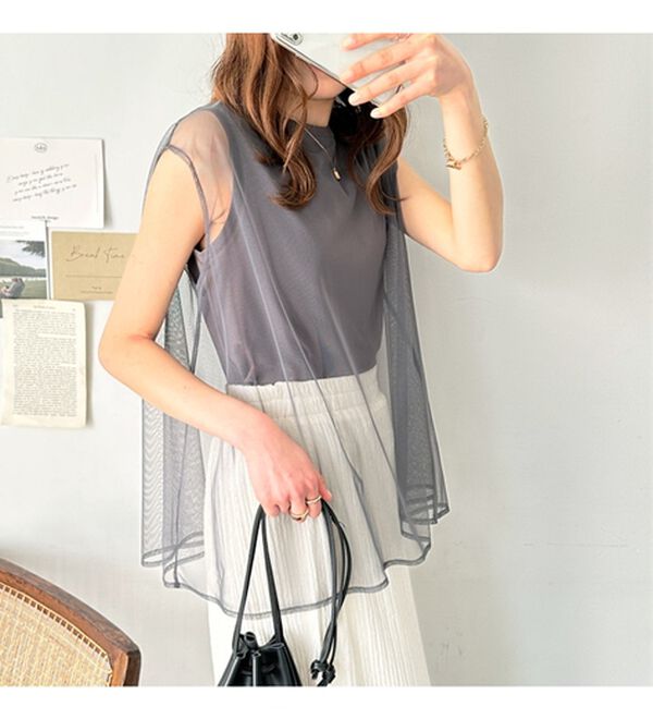 GeeRA（ジーラ）の「チュールカバーフレンチスリーブカットソー（カットソー）」｜詳細画像