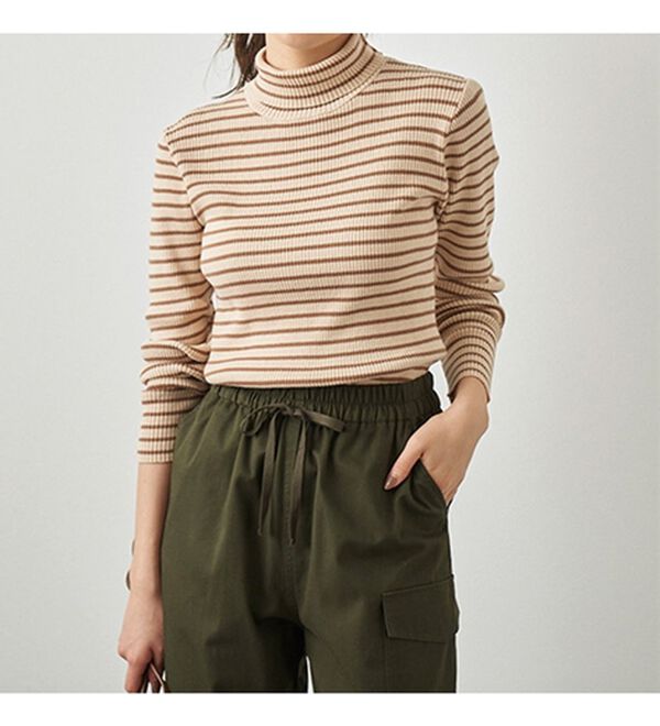 BELLUNA（ベルーナ）の「＜＆ｃｏｃｏｃｈｉ＞ハピネスコットン１００％×吸湿発熱リブタートルニット（ニット・セーター）」｜詳細画像