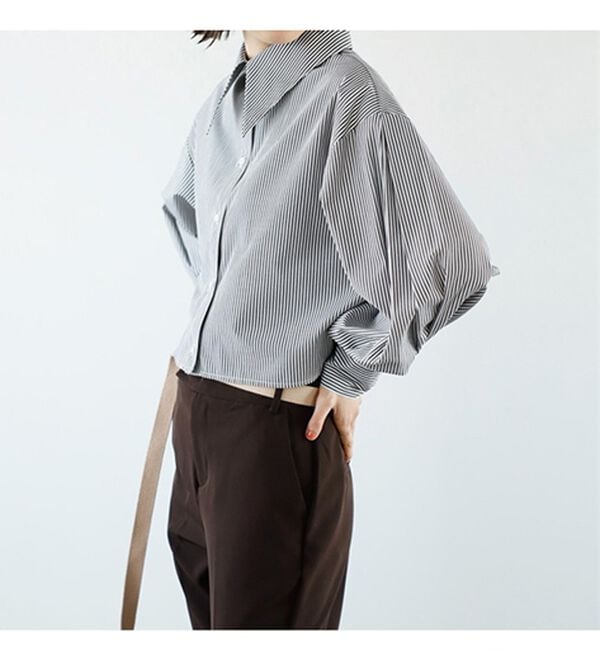 GeeRA（ジーラ）の「ストライプ柄衿付ショート丈シャツ（シャツ）」｜詳細画像