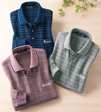 「＜カルビア＞長く着られる柄違い涼やか麻入りポロシャツ（メンズポロシャツ）」