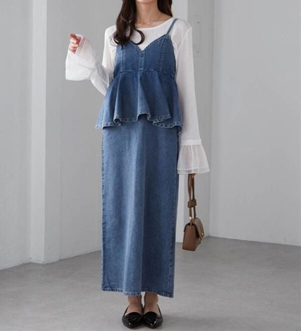 RANAN（ラナン）の「デニムペプラムキャミワンピース（ロングワンピース）」｜詳細画像