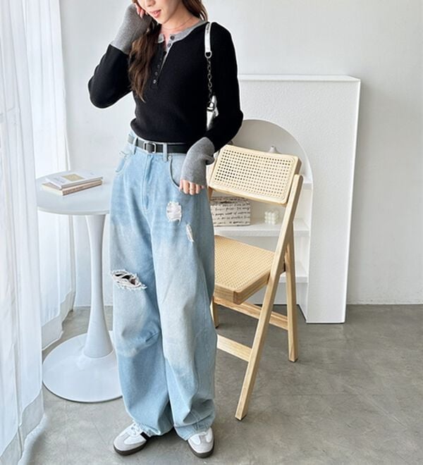 GeeRA（ジーラ）の「レイヤード風ヘンリーネックリブニットトップス（ニット・セーター）」｜詳細画像