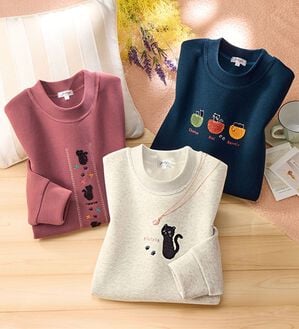 ルフラン（ルフラン）の「【３色組】ねこ刺しゅう＊裏起毛プルオーバー（カットソー）」｜3色組