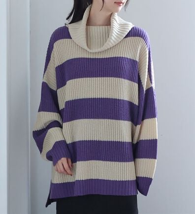 A HAPPY MARILYN（アハッピーマリリン）の「【ＬＬ～４Ｌ】オフタートルワイドボーダーニットプルオーバー（ニット・セーター）」