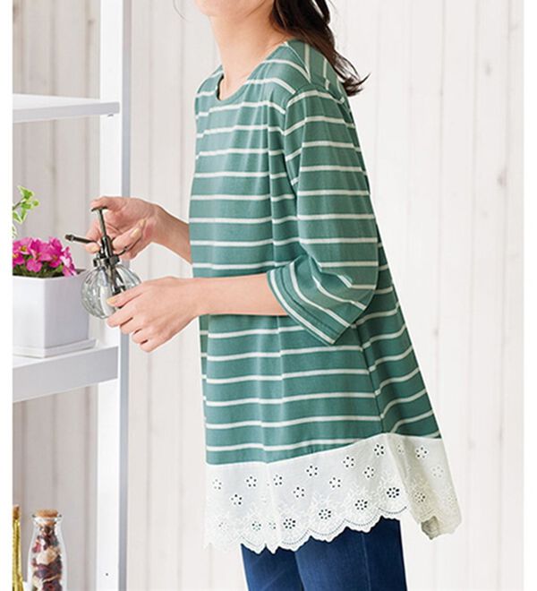 BELLUNA（ベルーナ）の「華やかレース使いボーダーチュニック（チュニック）」｜ミント