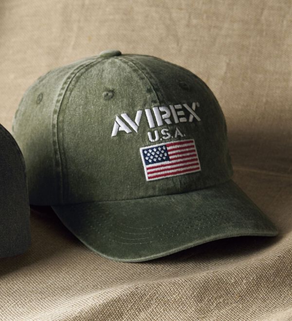「＜アヴィレックス＞ビンテージ調キャップ（メンズ帽子）」｜カーキ