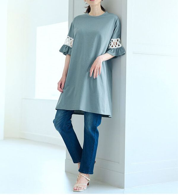 RANAN（ラナン）の「袖レース切替チュニックワンピース（チュニックワンピース）」｜詳細画像