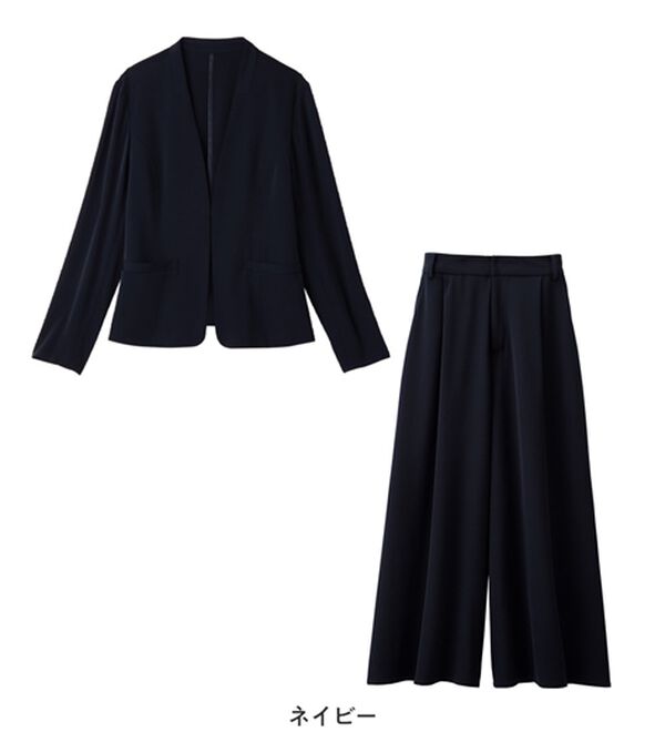 Viola e Viola（ヴィオラ エ ヴィオラ）の「【2点セット】洗える！カラーレスジャケットガウチョスーツ（パンツスーツ）」｜詳細画像