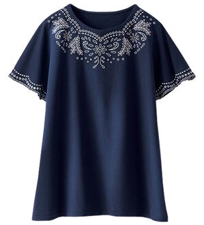 BELLUNA（ベルーナ）の「スカラップ刺しゅう華やぎプルオーバー（カットソー）」｜ネイビー
