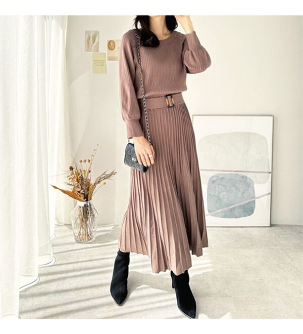 GeeRA（ジーラ）の「前後２ＷＡＹプリーツニットワンピース（ニットワンピース）」｜詳細画像