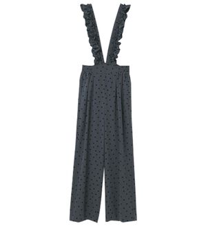 RANAN（ラナン）の「フリルデザインサロペット（フルレングスパンツ）」｜チャコール