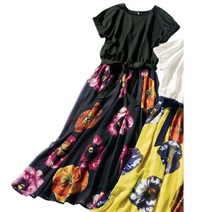 RANAN（ラナン）の「パンジー柄ドッキングワンピース（ドッキングワンピース）」｜ブラック／ブラック系