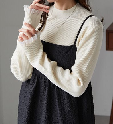 RANAN（ラナン）の「【春色追加】シアーフリル袖ハイネックリブニット（ニット・セーター）」