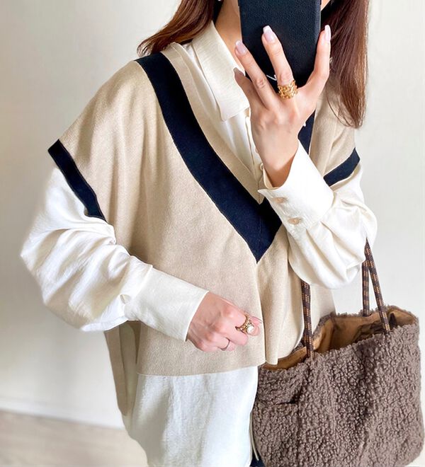 BELLUNA（ベルーナ）の「【低身長さん向け】重ねて可愛い配色ニットベスト（ベスト）」｜詳細画像