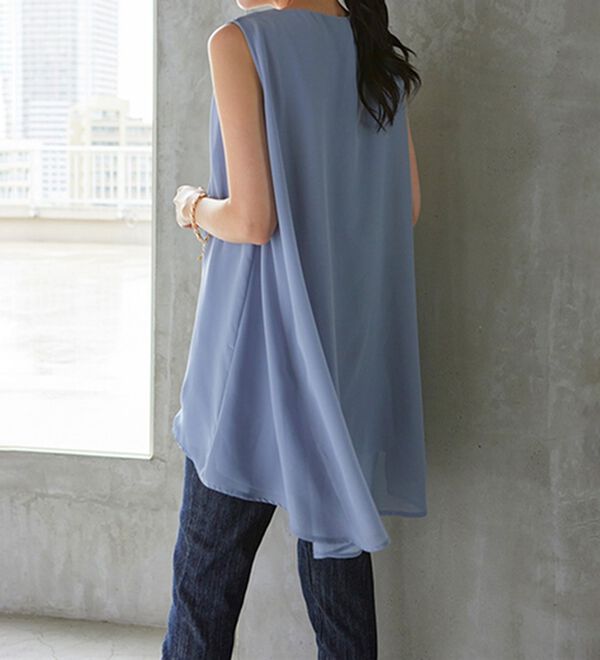 ひんやり！ノースリーブ異素材使いフレアーチュニック - ベルーナ【公式】