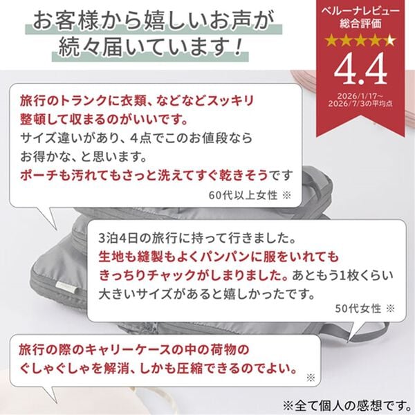 iellio（イエリオ）の「圧縮トラベルポーチ４点セット（その他日用品・趣味雑貨）」｜詳細画像