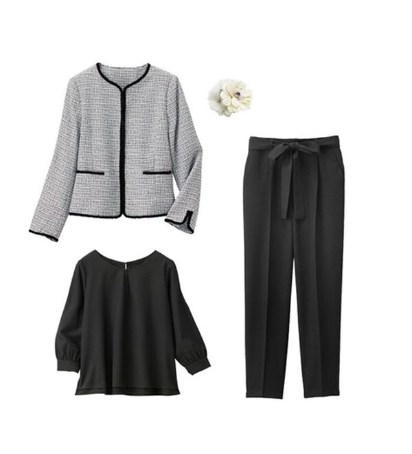 GeeRA（ジーラ）の「【4点セット】入学式も卒業式も！パンツが選べるセレモニーツイードジャケットスーツ（パンツスーツ）」｜詳細画像