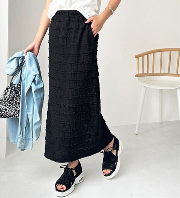 GeeRA（ジーラ）の「すっきりオシャレ見え！ジャカードレースタイトスカート（ロングスカート）」｜詳細画像