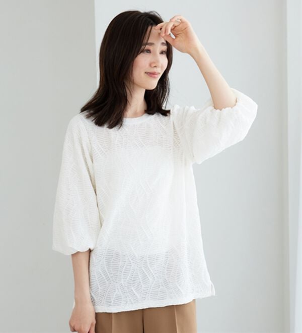BELLUNA（ベルーナ）の「波柄ジャカードバルーン袖プルオーバー（カットソー）」｜詳細画像