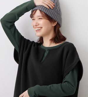 Viola e Viola（ヴィオラ エ ヴィオラ）の「【選べる衿】あったか裏起毛トップス＜ハイネック・クルーネック＞（カットソー）」｜グリーン