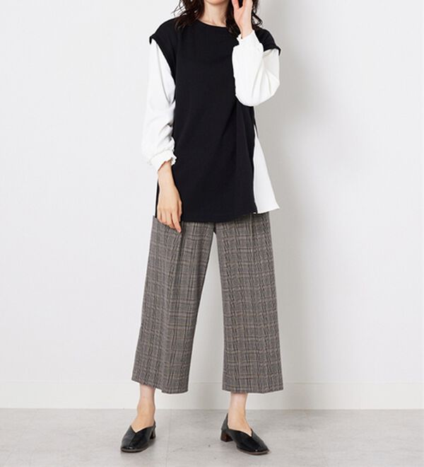 BELLUNA（ベルーナ）の「ストレッチ素材ボタン使いワイドパンツ（その他パンツ）」｜詳細画像