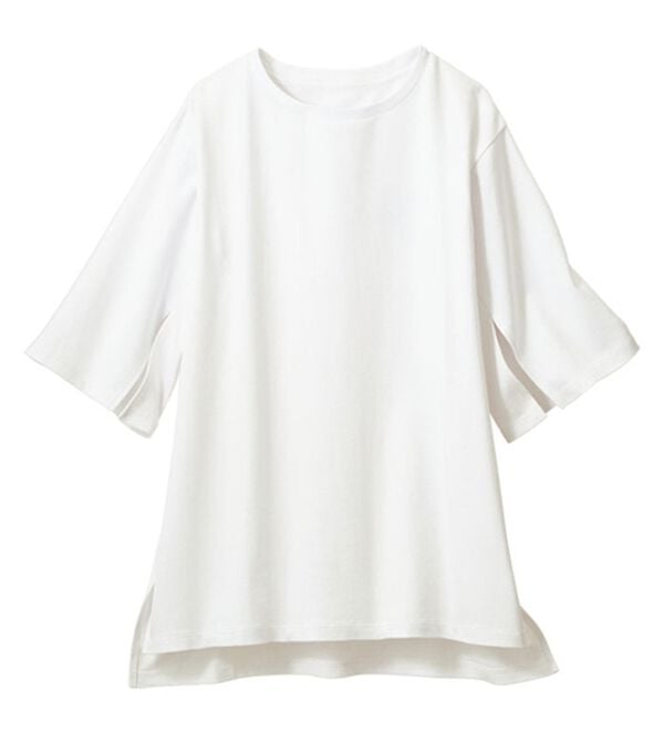 VINNO（ヴィノ）の「袖スリットデザイン超長綿ゆるＴシャツ（カットソー）」｜詳細画像