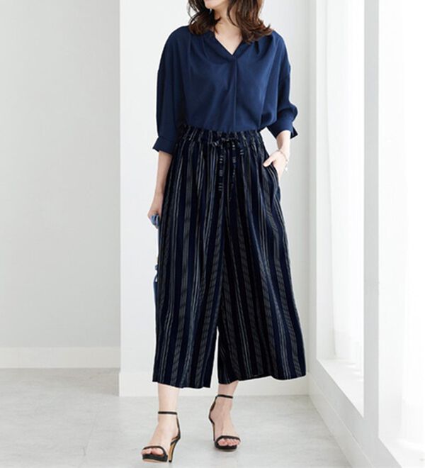 BELLUNA（ベルーナ）の「【接触冷感】レーヨン素材プリントワイドパンツ（ワイドパンツ・ガウチョ）」｜詳細画像