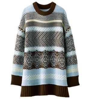 BELLUNA（ベルーナ）の「幾何柄デザインニットプルオーバー（ニット・セーター）」｜サックス系