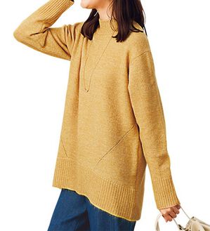 BELLUNA（ベルーナ）の「ラメニット素材ベーシックプルオーバー（ニット・セーター）」｜イエロー