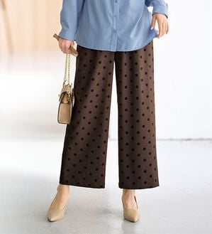 BELLUNA（ベルーナ）の「ドットフロッキー素材ワイドパンツ（ワイドパンツ・ガウチョ）」｜ブラウン